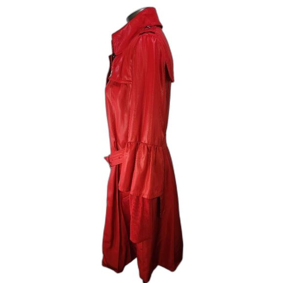 Vintage Rufuete Red Italian Trench Coat with ruffled sleeves size 50 - Picture 3 of 12